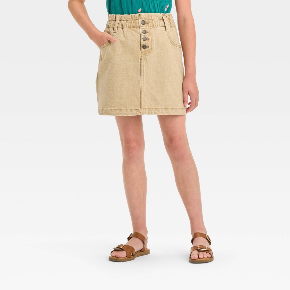 Girls' Paper Bag Denim Wash Skirt - Cat & Jack™ Khaki XL