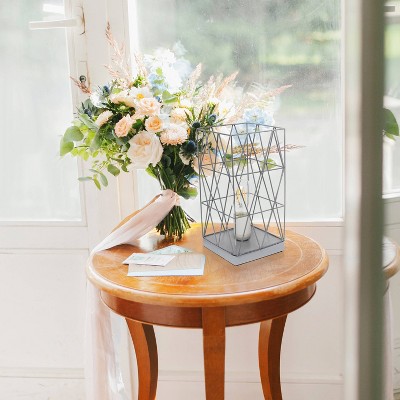 Gray Geometric Metal Table Lamp with Retro Shade