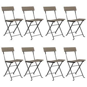 vidaXL 8 pcs Folding Bistro Chairs - Gray Poly Rattan and Steel - Weather-Proof Outdoor Garden and Terrace Seating - 1 of 4