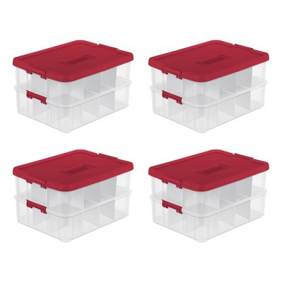 Sterilite 24 Compartment Stackable Christmas Ornament Storage Clear Box, 4 Pack