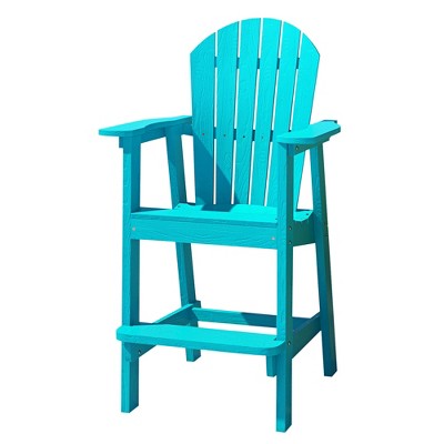 Tall Adirondack Bar Chair, Weather-Resistant HDPE Patio Stool with Back and Arms, Turquoise Blue