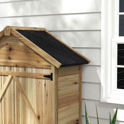 Natural Brown Wooden Outdoor Storage Shed with Shelves
