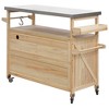 Gulches Natural Farmhouse Solid Wood Outdoor Kitchen Island - Rolling Grill Table with 201 Stainless Steel Top, Spice Rack - 3 of 4