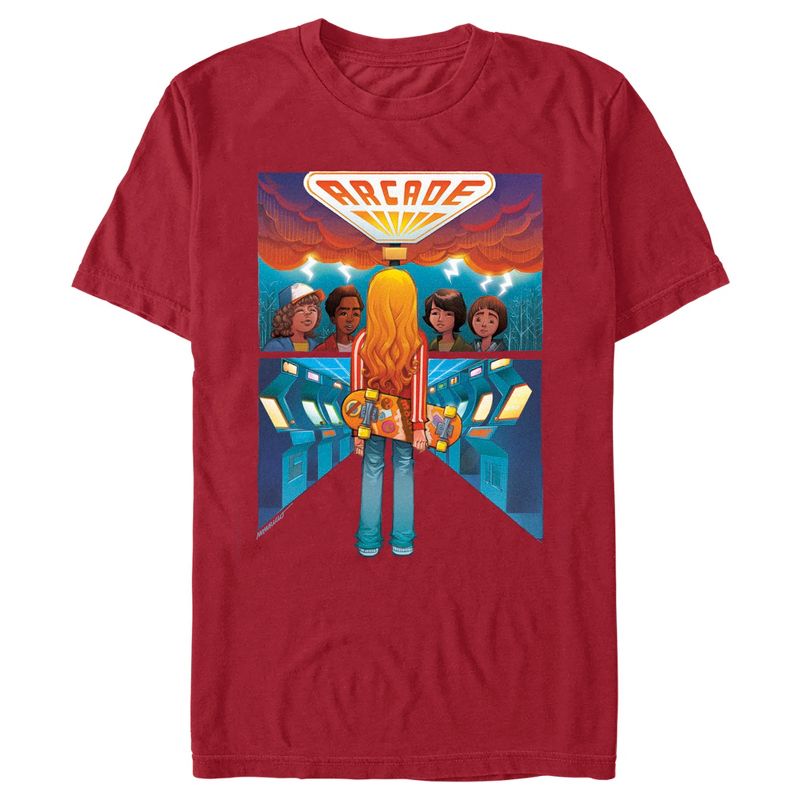Men's Stranger Things Boys Meet Arcade Girl T-Shirt, 1 of 6