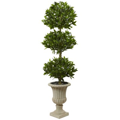5.5' Triple Bay Leaf Topiary Artificial Tree in Urn - Nearly Natural