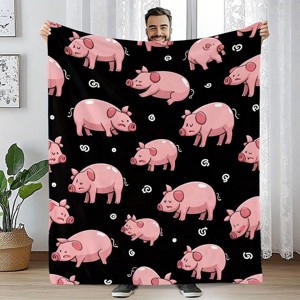 Lomsoe Ultra Soft Piggy Pattern Flannel Blanket Vibrant Cartoon-Style Pig Design, Christmas Gift. - 1 of 4
