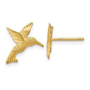 Black Bow Jewelry 13mm Satin Hummingbird Post Earrings in 14k Yellow Gold - 1 of 4