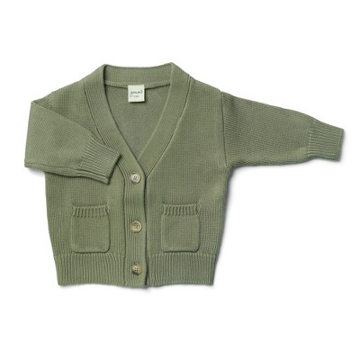 Image of 0-6m organic cotton button-up sweater - artichoke