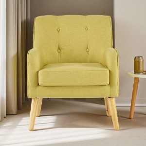 Fabric Mid-Century Armchair with Tufted Back and Extra Padded Cushion - 1 of 4