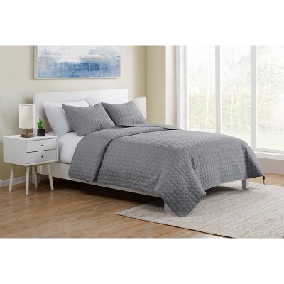 King 3pc Waffle Weave Embossed Quilt Set Gray - Jade + Oake