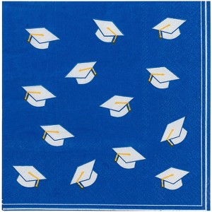 Blue Panda 100 Pack Graduation Party Napkins - Blue Graduation Cap Cocktail Napkins for Class of 2025 Grad Party Supplies, 5x5 Inch - 1 of 4