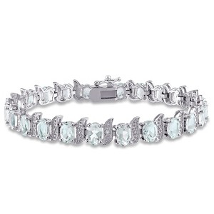 EVERLY JEWELRY |  Sterling Silver 0.03 CT Diamond TW And 9 5/8 CT TGW Aquamarine Bracelet - 1 of 4