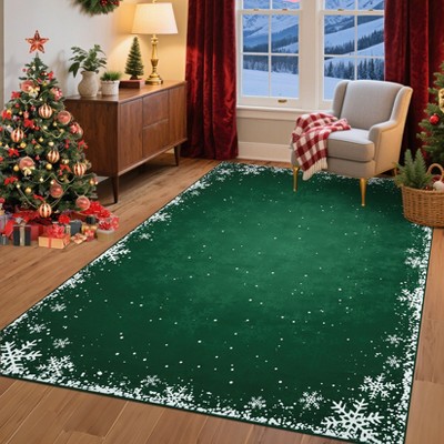 Christmas Snowflake Area Rug, Indoor Floor Carpet Washable with Non Slip Backing, Low Pile Stain Resistant Floor Mat for Living Room, Nursery