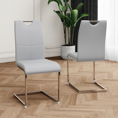 ALEXOUN Modern Dining Chairs Set of 2, PU Faux Leather High Back Upholstered Chairs, with Silver Metal Legs,for Kitchen,Living,Bedroom,Dining Room