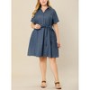 Agnes Orinda Women's Plus Size Relaxed Fit Buttons Belted Short Sleeves Chambray Shirtdress - 2 of 4