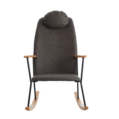 Vynxaria Brown Leather Rocking Accent Chairs with Padded High Back & Armrests, for Home Use