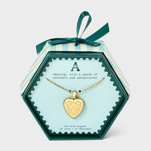 14K Gold Dipped Heart Charm Initial Necklace - A New Day™ Gold - 1 of 4
