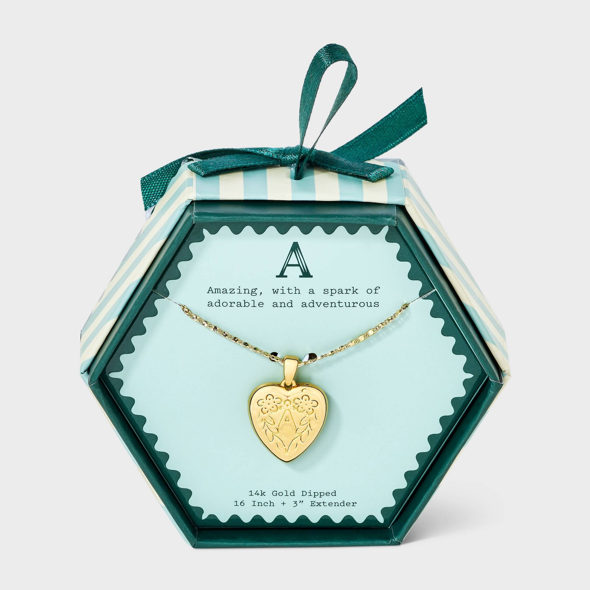 14K Gold Dipped Heart Charm Initial Necklace - A New Day™ Gold