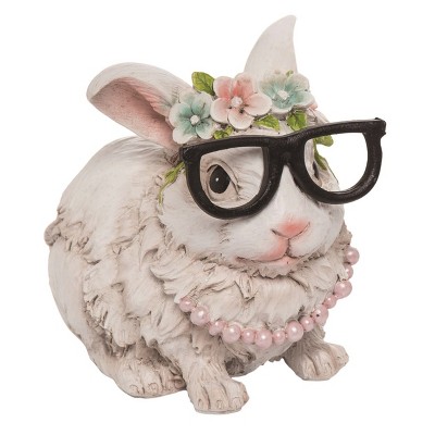 Transpac Resin 6" White Easter Hipster Bunny Statuette