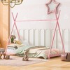 Lyngins Low-Profile Twin Size Bed Frame, Metal House Platform Bed with X-Shaped Safety Railings, Triangle Structure Kids Beds with Headboards - 2 of 4