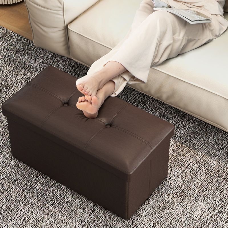 Costway Folding Storage Ottoman Upholstered Rectangle Footstool PVC Leather 22.5 Gallon Black/Brown/White, 5 of 11