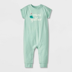 Baby Girls' Mini Golfer Romper - Cat & Jack™ Light Green - 1 of 4