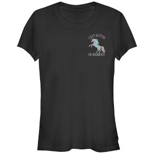 Juniors Womens Lost Gods Glitter Breakfast Unicorn T-Shirt - 1 of 3