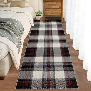 Washable Non-Slip Runner Rug - Plaid Hallway, Kitchen, Entryway Mat - Stain Resistant Farmhouse Carpet - 1 of 4