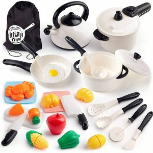 Pretend Play Kitchen Set, Pots and Pans Cookware with Utensils, Cooking Toys,Easy to Store - 1 of 4