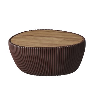 Gulches Coffee Color Slate Top Goose Egg Shape Microfiber Leather Coffee Table No Assembly Modern Sofa Table for Living Room Bedroom Office - 1 of 4