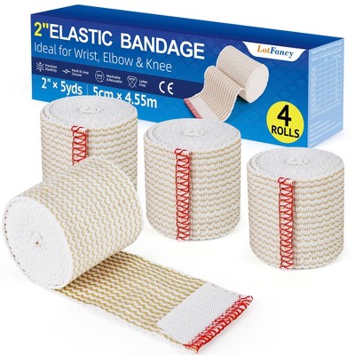 LotFancy 4 Pcs Cotton Elastic Bandage Wrap, 2 in x 15 feet , Cotton Compression Bandages