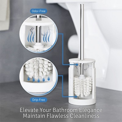 White Marble Toilet Brush and Holder Set with Metal Handle
