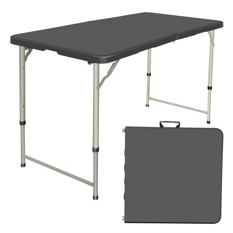 SKONYON 4ft Folding Table, Adjustable Height Camping Table Picnic Camping, Black, 1 of 9