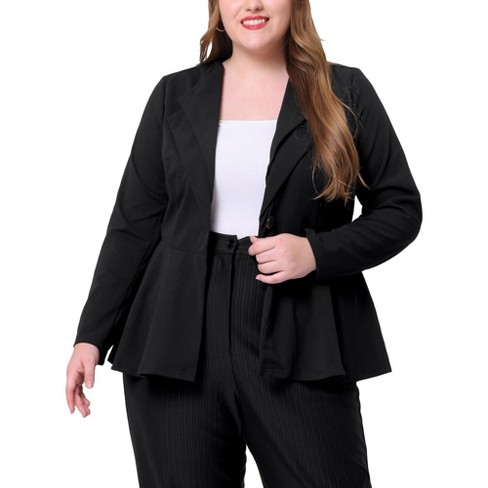 Agnes Orinda Women's Plus Size Office Work Double Lapel Button Peplum  Blazers Black 1X