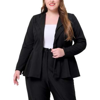 Agnes Orinda Women's Plus Size Office Work Double Lapel Button Peplum Blazers