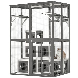 Gulches Gray Large Wooden Outdoor Cat Catio with Two Platforms and Seven Houses - 1 of 4