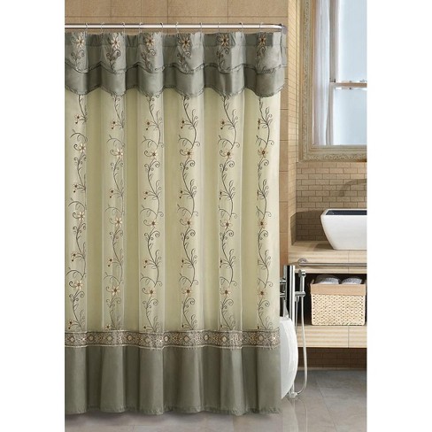 Living Daphne Embroidered Sheer, Fabric Shower Curtains With Valance