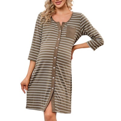 WhizMax Mothers Day Gifts Maternity Nightgown Women's 3/4 Sleeve Striped Nursing Sleepshirt Full Button Breastfeeding Sleep Dress