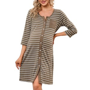 WhizMax Mothers Day Gifts Maternity Nightgown Women's 3/4 Sleeve Striped Nursing Sleepshirt Full Button Breastfeeding Sleep Dress - 1 of 4