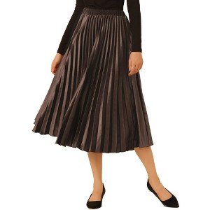Allegra K Women's Vintage High Elastic Waist Velvet Pleated Flowy Swing Midi Skirt - 1 of 4
