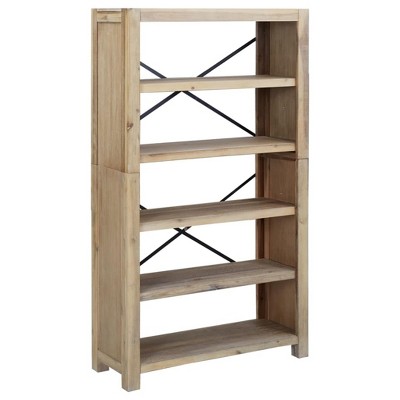 vidaXL Brown 5-Tier Bookcase- Solid Acacia Wood with Brushed Finish- 31.5"x11.8"x55.1"