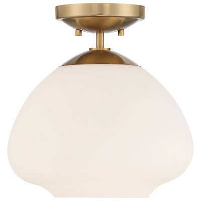 16'' Warm Brass Opal Glass Modern Semi-Flushmount Ceiling Light