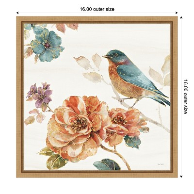 Floral and Bird Nature Print on Canvas with Wooden Frame