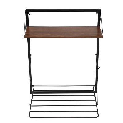 Black and Walnut Wall-Mounted Drying Rack with Shelf