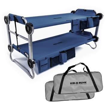 Disc-O-Bed Youth Kid-O-Bunk 62 x 28 Inch Portable Folding Bunked Double Camping Cot Bed with 2 Organizers and 2 Carry Bags, Navy Blue