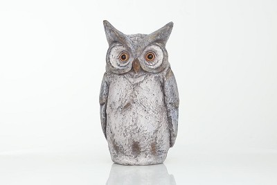 17" Gray Polystone Owl Garden Sculpture with Orange Eyes