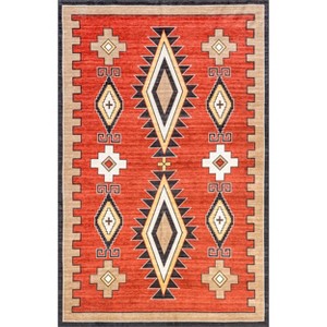 Nuloom Elora Southwestern Pet Friendly Machine Washable Area Rug, 4' x 6', Red - 1 of 4