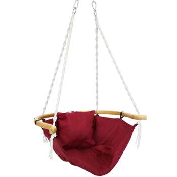 Sunnydaze Audrey Olefin Fabric Outdoor Hammock Chair Swing with Bamboo Wood Armrest and Cushion - 260 lb Weight Capacity - Red