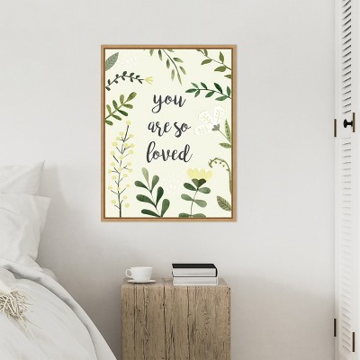 You Are So Loved Green and Natural Maple Framed Canvas Print
