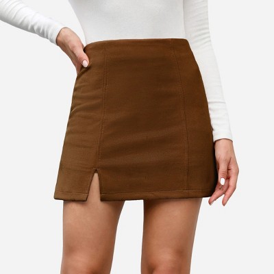 Women's Faux Suede Vented Mini Skirt - Cupshe-xl-camel : Target